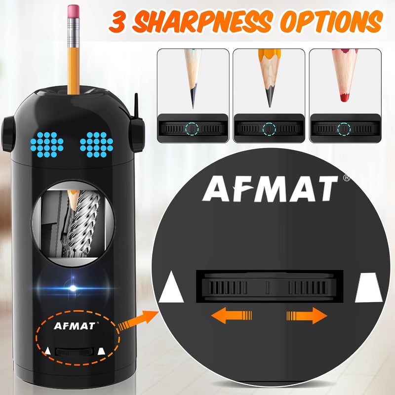 AFMAT Electric Robot Pencil Sharpener for Colored Pencils 7-11.5mm, Auto In & Out, Fully Automatic Rechargeable Hands-Free for Home & Classroom, Black - Image 4